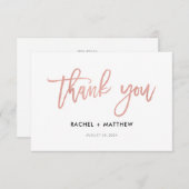 モダンスクリプト ローズゴールド グラム フラット サンクスカード サンキューカード (正面/裏面)