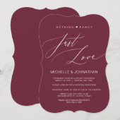 モダンスクリプト ワインレッドのウェディング エロープメント 受賞式 招待状 (正面/裏面)