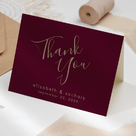モダンスクリプト ワインレッド ゴールド 結婚式 御礼 カード