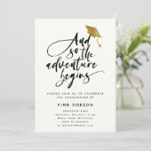 モダンスクリプト 卒業パーティー ゴールドハット 招待状 (スタンド正面)