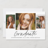 モダンスクリプト 卒業生 シンプル 3 フォト 卒業 招待状 (正面)