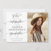 モダンスクリプト 卒業祝賀会 フォト 招待状 (正面)