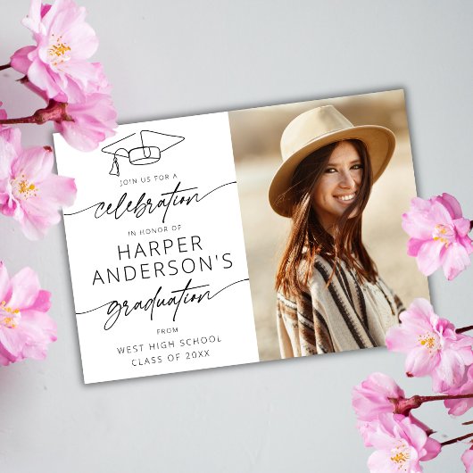 モダンスクリプト 卒業祝賀会 フォト 招待状