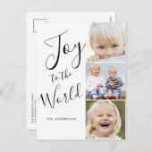 モダンスクリプト 喜びの世界 3 枚の写真のコラージュ シーズンポストカード (正面/裏面)