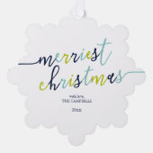 モダンスクリプト「最も楽しいクリスマス」ホリデー写真 オーナメントカード (正面)