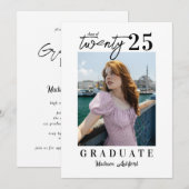 モダンスクリプト 白 黒 フォト 卒業パーティー 招待状 (正面/裏面)