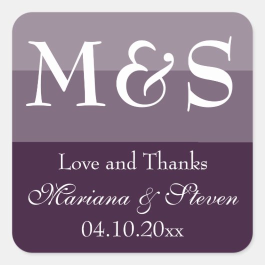 モダンスクリプト 紫色の結婚式 スクエアシール (正面)