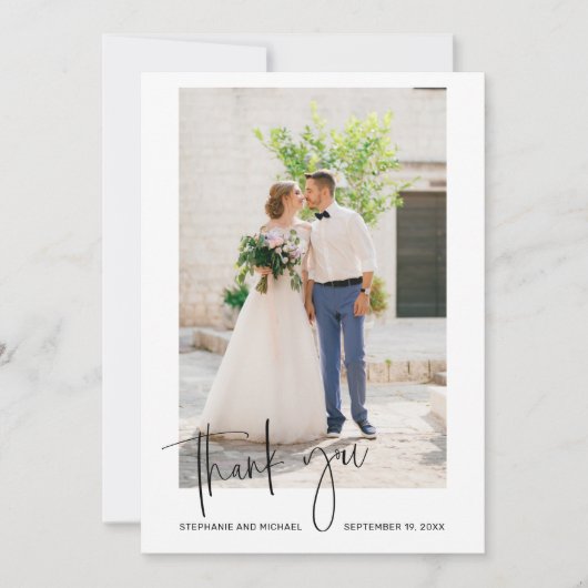 モダンスクリプト 結婚式当日の写真 感謝カード (正面)