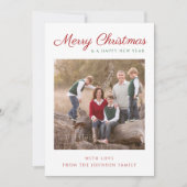 モダンスクリプト 赤と緑のチェック柄 クリスマスの写真 シーズンカード (正面)