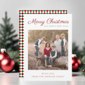 モダンスクリプト 赤と緑のチェック柄 クリスマスの写真 シーズンカード