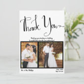 モダンスクリプト 黒白 フォト 絵 ありがとう 招待状 (スタンド正面)