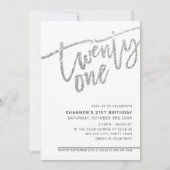 モダンスクリプト 21歳の誕生日パーティー シルバーグリッター 招待状 (正面)