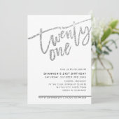 モダンスクリプト 21歳の誕生日パーティー シルバーグリッター 招待状 (スタンド正面)
