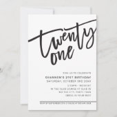 モダンスクリプト 21歳の誕生日パーティー 黒と白 招待状 (正面)