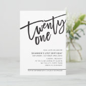 モダンスクリプト 21歳の誕生日パーティー 黒と白 招待状 (スタンド正面)
