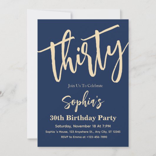モダンスクリプト 30歳の誕生日パーティー招待状 招待状 (正面)