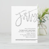 モダンスクリプト 40歳の誕生日パーティー シルバーグリッター 招待状 (スタンド正面)