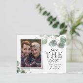 モダンスクリプトeucalyptus植物写真結婚の 案内ポストカード (スタンド正面)