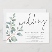 モダンスクリプトEucalyptus QRコー結婚ド 招待状 (正面)