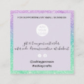 モダンスクリプトmermaidグリッターティール（緑がかった色）感謝していユー スクエア名刺 (裏面)