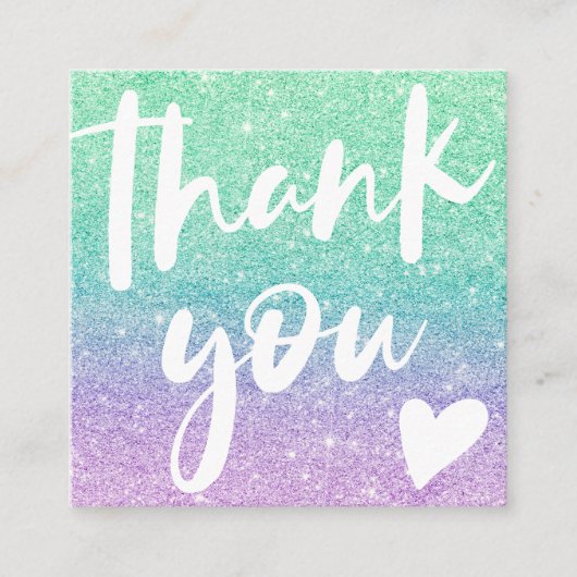 モダンスクリプトmermaidグリッターティール(緑がかった色)感謝していユー スクエア名刺 (正面)