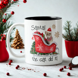 モダンスクリプトSanta Cat Water Color おもしろい Christmas ツートーンマグカップ