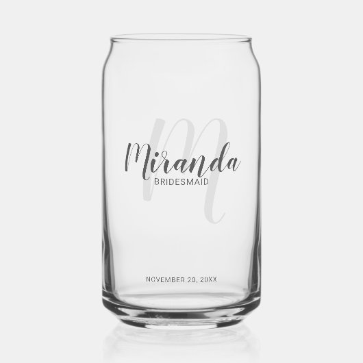 モダンスクリプパーソナライズされたトのbridesmaid名 ガラス缶 (正面)