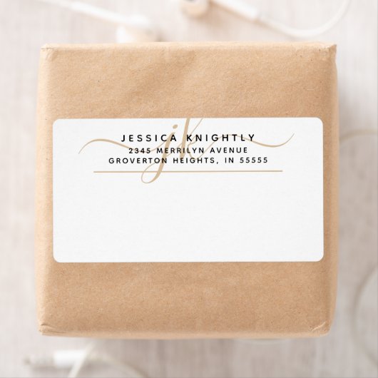 モダンスクリプファンシート金ゴールドモノグラムイニシャル ラベル (インサイチュ)