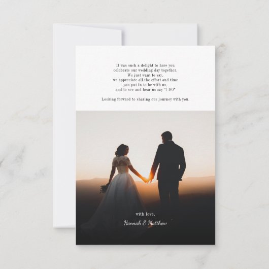 モダンスクリプフェイクト数々のの写真結婚の サンキューカード (裏面)