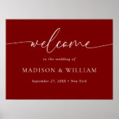 モダンスクリプミニマルトの結婚RedのWelcome Sign ポスター (正面)