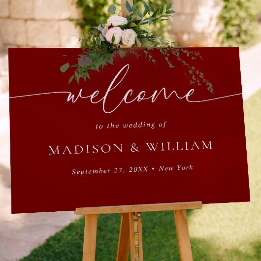 モダンスクリプミニマルトの結婚RedのWelcome Sign ポスター