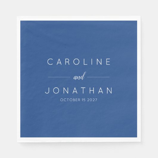 モダンスクリプミニマルトフランスの・ブルー・カスタム・ウェディング スタンダードランチョンナプキン (正面)
