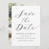 モダンスクリプミニマルト写真の追加日付カードの保存 招待状 (正面/裏面)