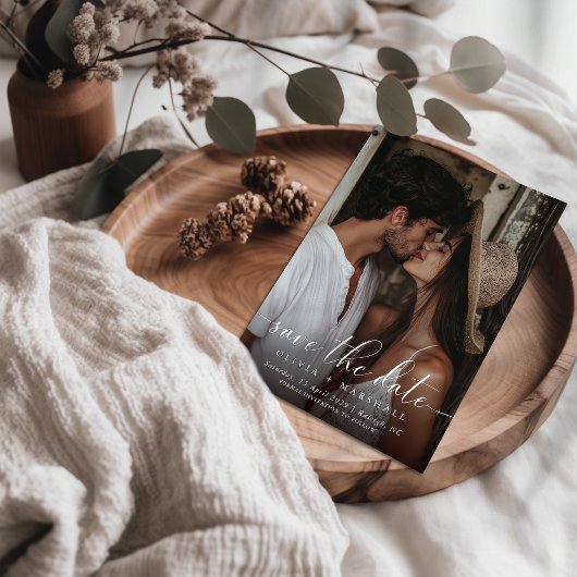 モダンスクリプミニマルト2枚の写真シンプルの結婚 案内ポストカード