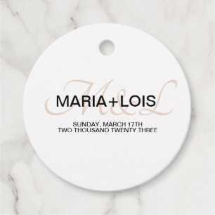 モダンスクリプモノグラムのト黒とピンク結婚の フェイバータグ