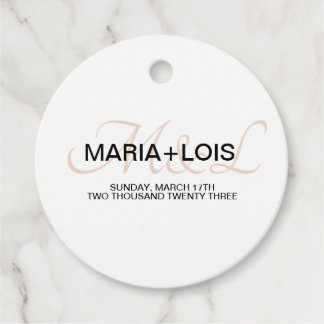 モダンスクリプモノグラムのト黒とピンク結婚の フェイバータグ