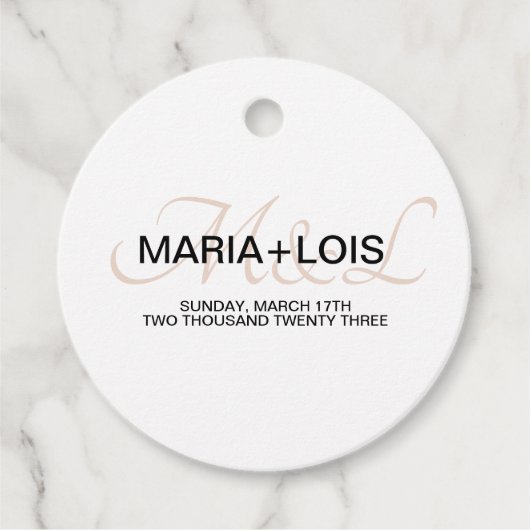 モダンスクリプモノグラムのト黒とピンク結婚の フェイバータグ (正面)