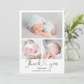モダンスクリプ感謝していトするハート4枚の写真ベビー誕生 案内状 (スタンド正面)