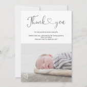 モダンスクリプ感謝していトするハート4枚の写真ベビー誕生 案内状 (裏面)