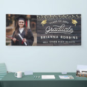 モダンスクリプ素朴ト金ゴールド卒業フォトウッド 横断幕 (トレードショー)