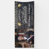 モダンスクリプ素朴ト金ゴールド卒業フォトウッド 横断幕 (縦)