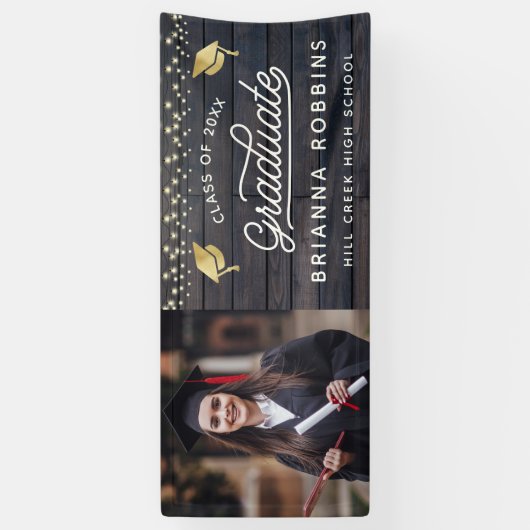 モダンスクリプ素朴ト金ゴールド卒業フォトウッド 横断幕 (縦)