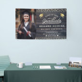 モダンスクリプ素朴ト金ゴールド卒業フォトウッド 横断幕 (トレードショー)