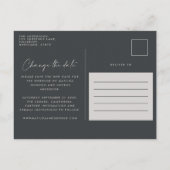 モダンスクリプ結婚トタイポグラフィの日付の変更 案内ポストカード (裏面)