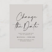 モダンスクリプ結婚トタイポグラフィの日付の変更 案内ポストカード (正面)