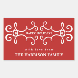 モダンスクロール休日のクリスマスのギフトのラベル/赤 長方形シール
