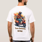 モダンスクーターに乗るデリバリーライダー Tシャツ (裏面)