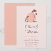 モダンスケッチ ピンクのヤシの木 シンプルビーチウェディング 招待状 (正面/裏面)