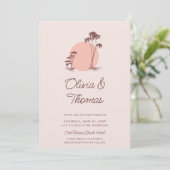 モダンスケッチ ピンクのヤシの木 シンプルビーチウェディング 招待状 (スタンド正面)