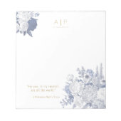 モダンスタイリッシュエレガント引用文フローラ青 ノートパッド (正面)